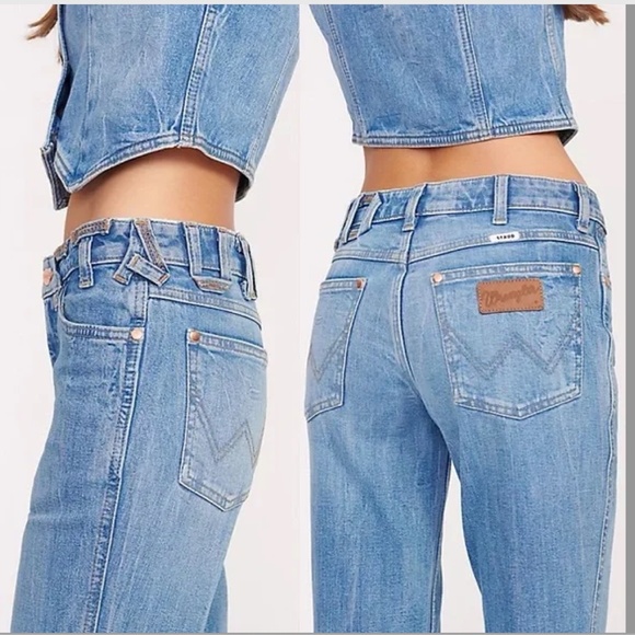 EUC WRANGLER + STAUD The Bikini‎ Jean Flare Slits Blue Jeans - Picture 4 of 14